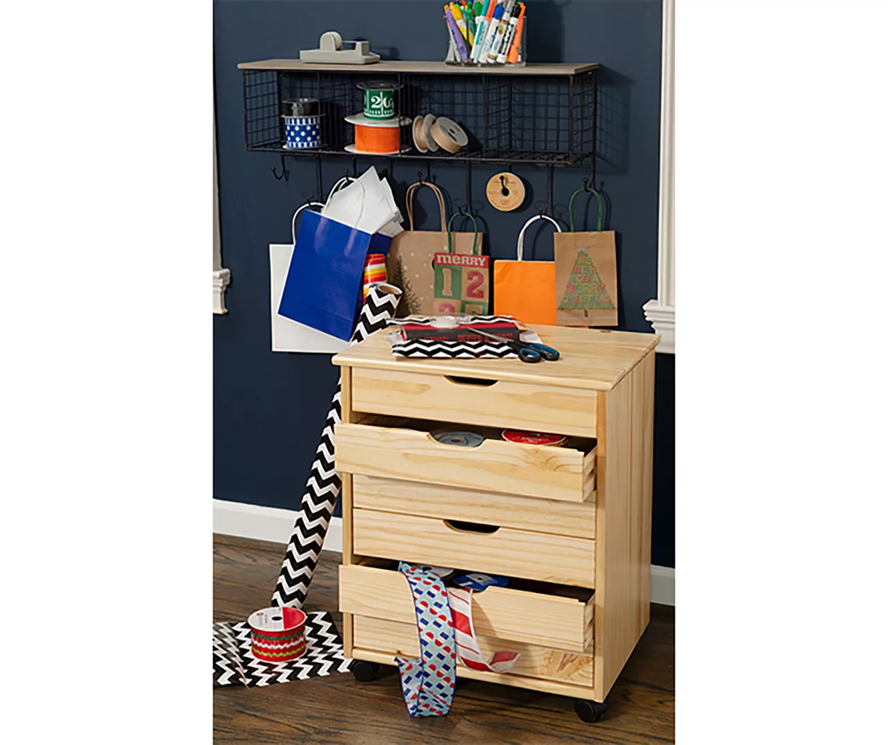 Craft Mate Wide Natural 6-Drawer Rolling Storage Cart - Image 2