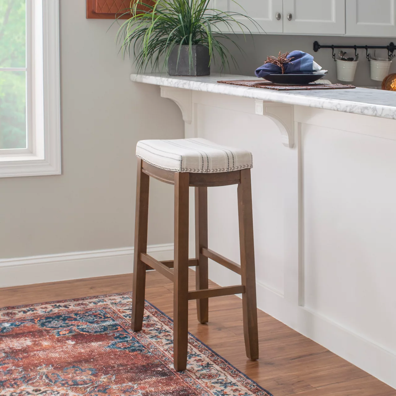 Brooke Natural & Dark Brown Backless Padded Bar Stool - Image 2