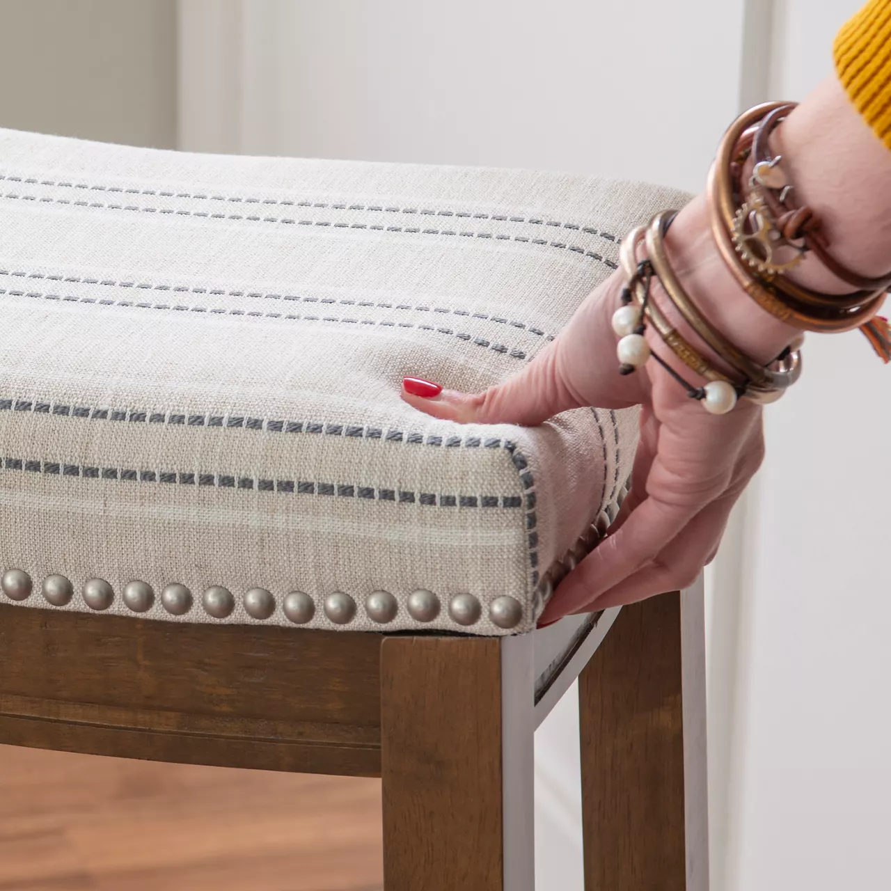 Brooke Natural & Dark Brown Backless Padded Bar Stool - Image 3