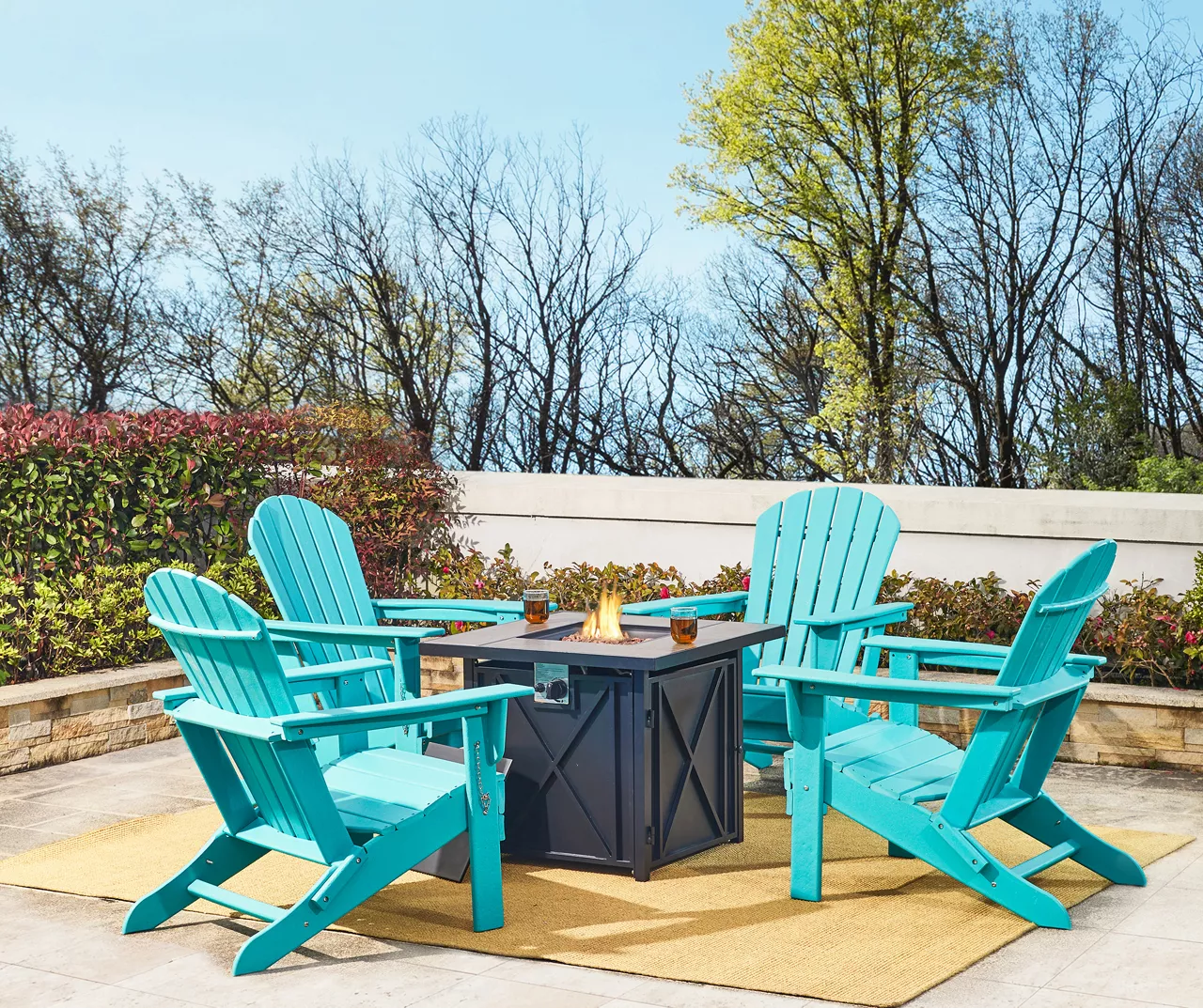 Glitzhome 5-Piece Adirondack Folding Chair & BTU Gas Fire Pit Table Set - Image 16