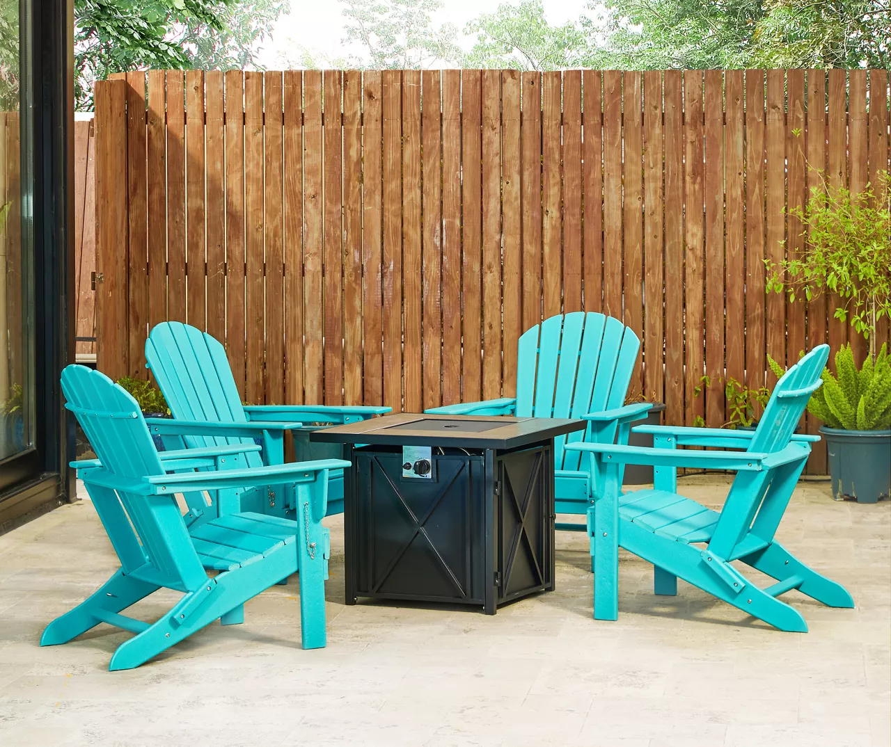 Glitzhome 5-Piece Adirondack Folding Chair & BTU Gas Fire Pit Table Set - Image 17