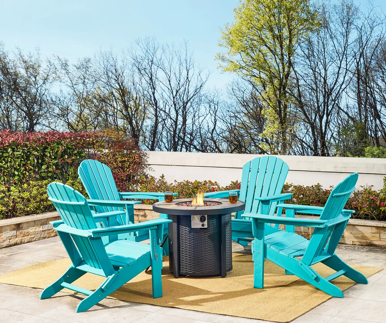 Glitzhome 5-Piece Adirondack Folding Chair & BTU Gas Fire Pit Table Set - Image 9