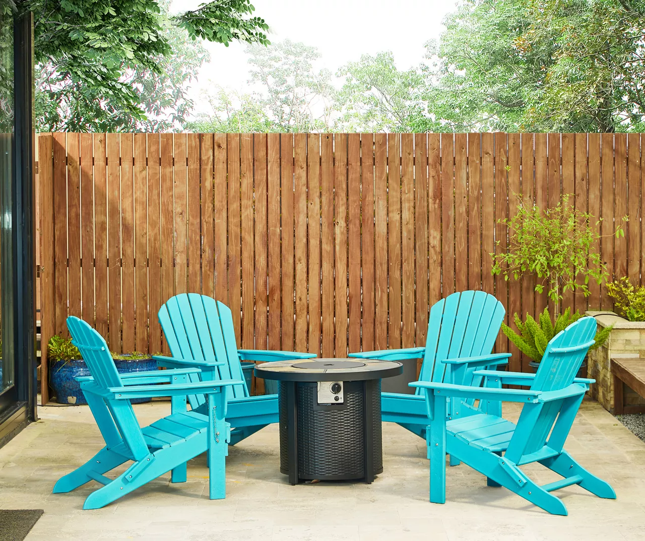 Glitzhome 5-Piece Adirondack Folding Chair & BTU Gas Fire Pit Table Set - Image 10