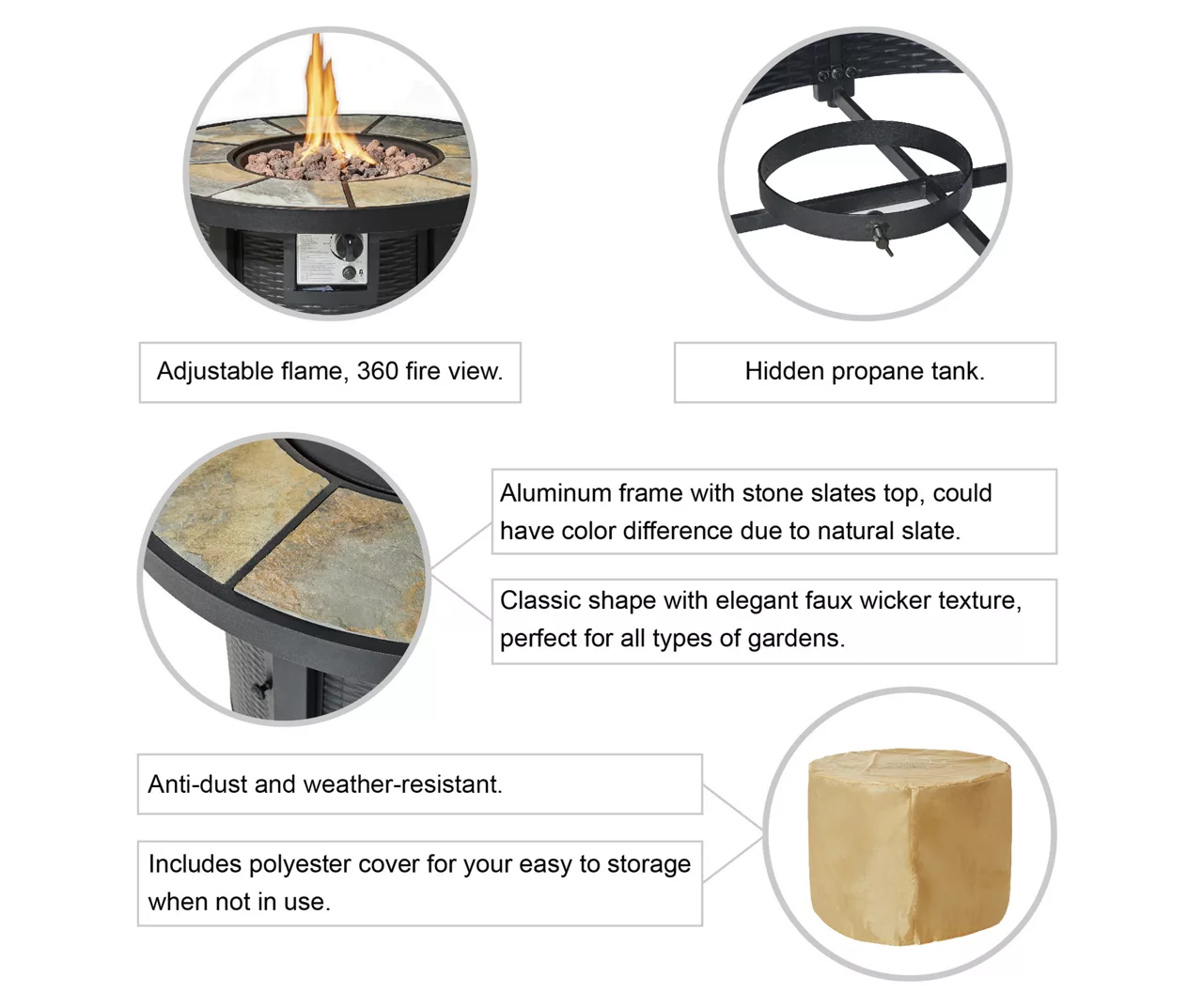 Glitzhome 5-Piece Adirondack Folding Chair & BTU Gas Fire Pit Table Set - Image 13