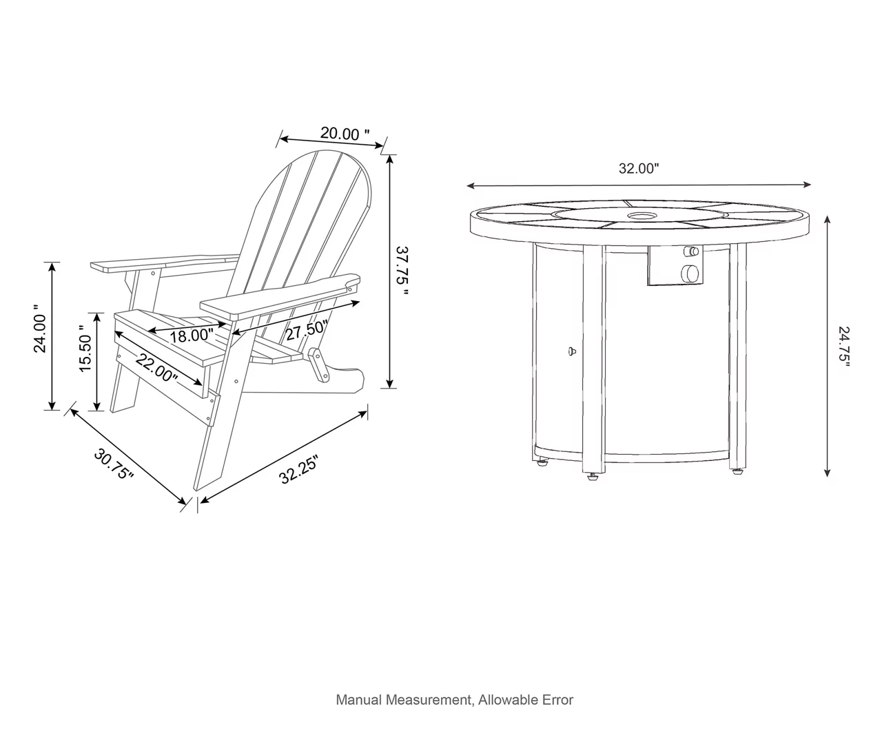 Glitzhome 5-Piece Adirondack Folding Chair & BTU Gas Fire Pit Table Set - Image 15