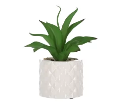 Artificial Succulent In White Geometric Ceramic Pot