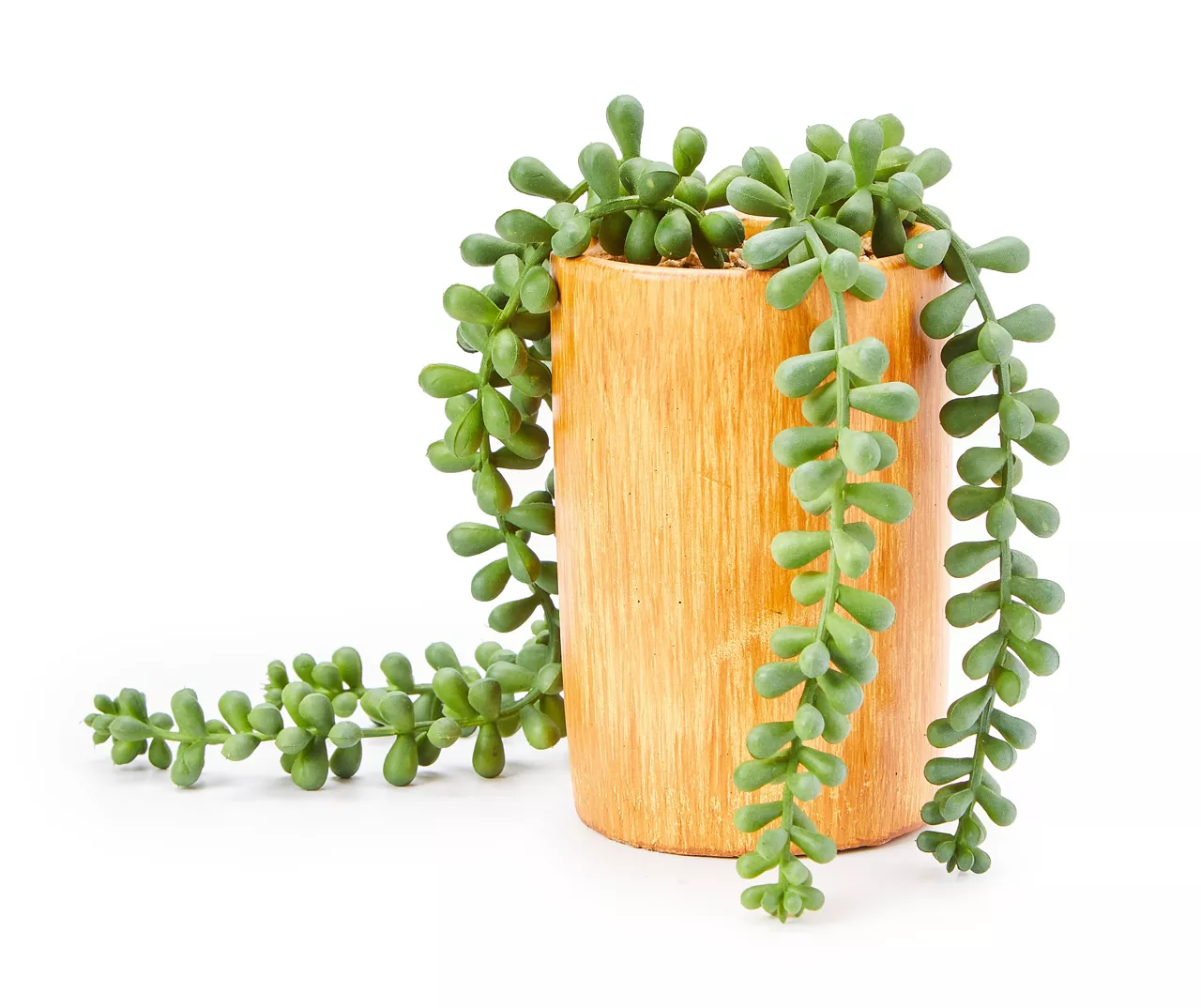 Artificial String Of Pearls Plant In Wood Look Cement Pot
