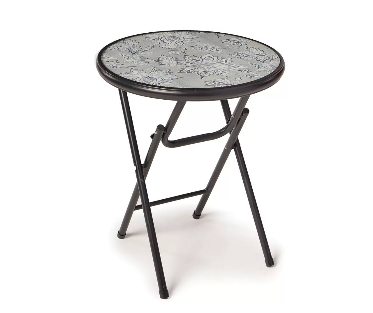 18" Gray Floral Tempered Glass Outdoor Folding Table