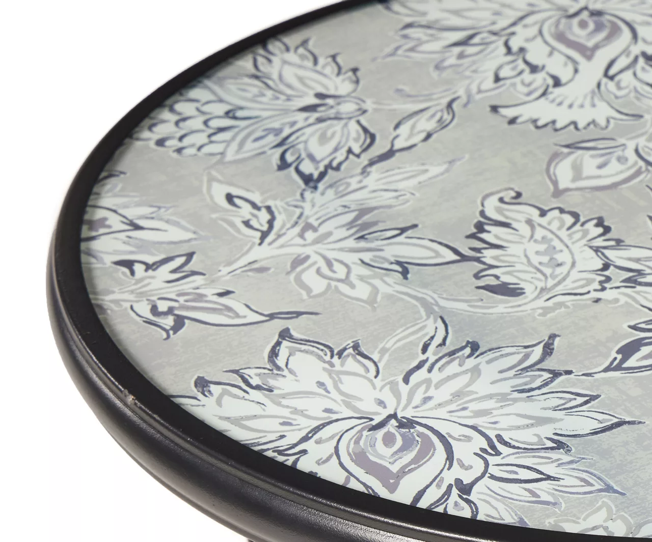 18" Gray Floral Tempered Glass Outdoor Folding Table - Image 2