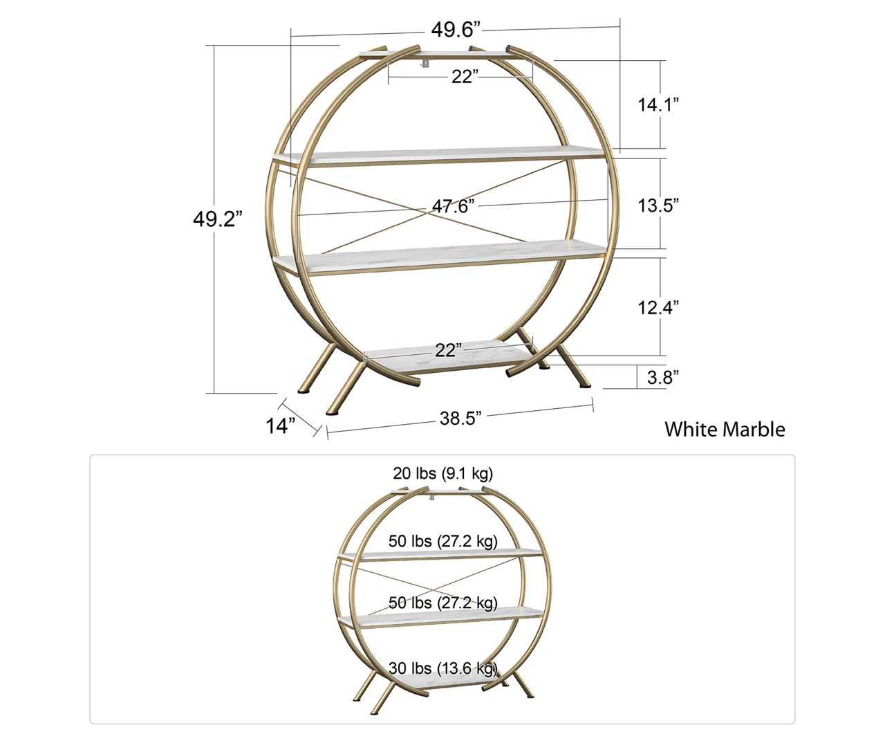 Amelia Faux Marble 4-Shelf Bookcase - Image 4