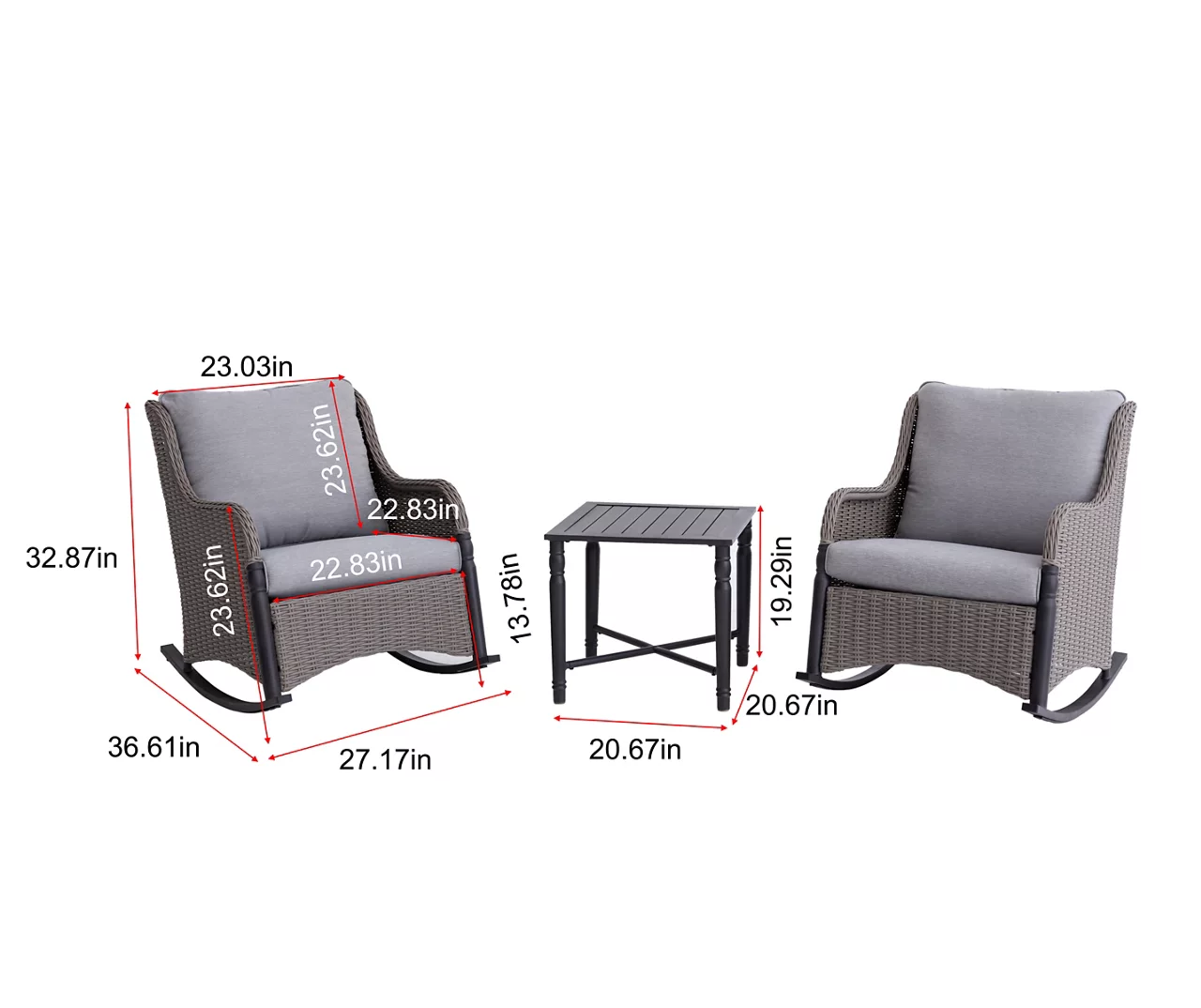 Broyhill Pembroke All-Weather Wicker 3-Piece Cushioned Patio Rocker & Side Table Set - Image 9