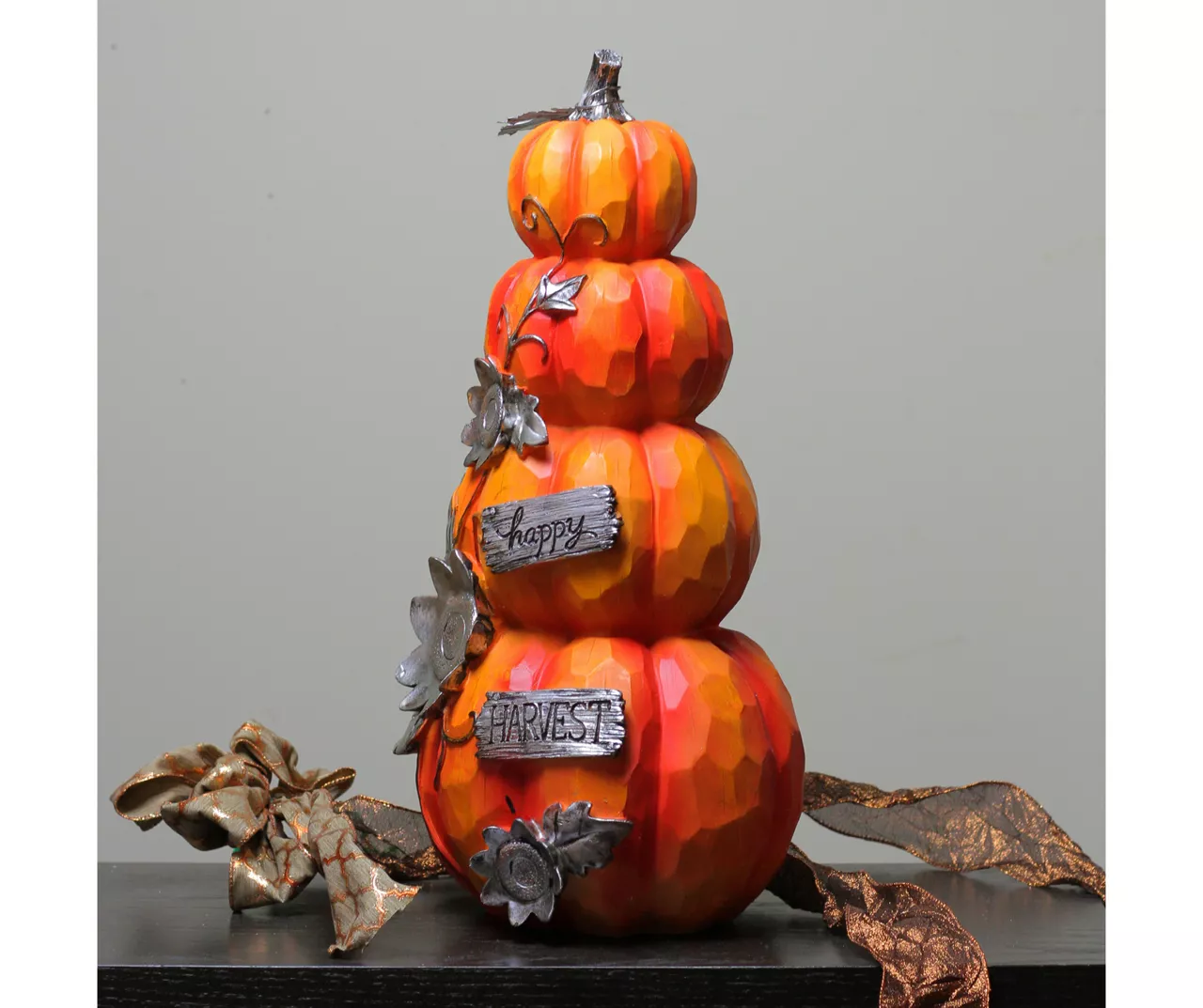"Happy Harvest" Orange Stacked Pumpkins Décor - Image 2