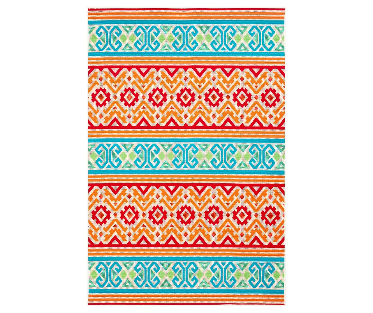 Emeliene Orange & Blue Geometric Linework Outdoor Area Rug, (7.8' X 9.5')