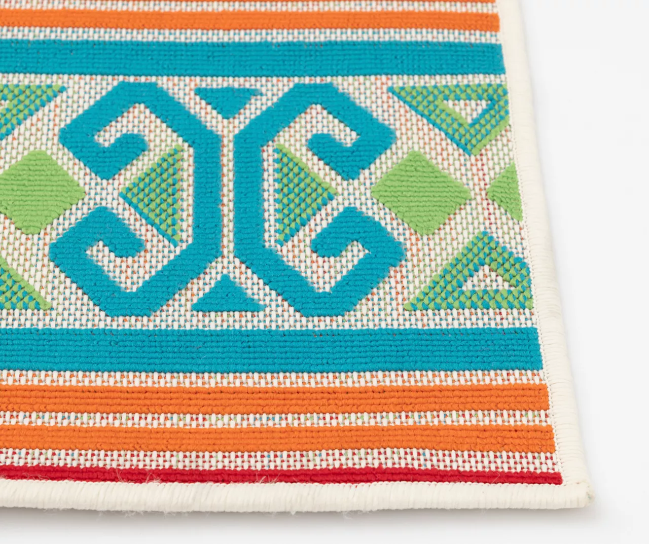 Emeliene Orange & Blue Geometric Linework Outdoor Area Rug, (7.8' X 9.5') - Image 2