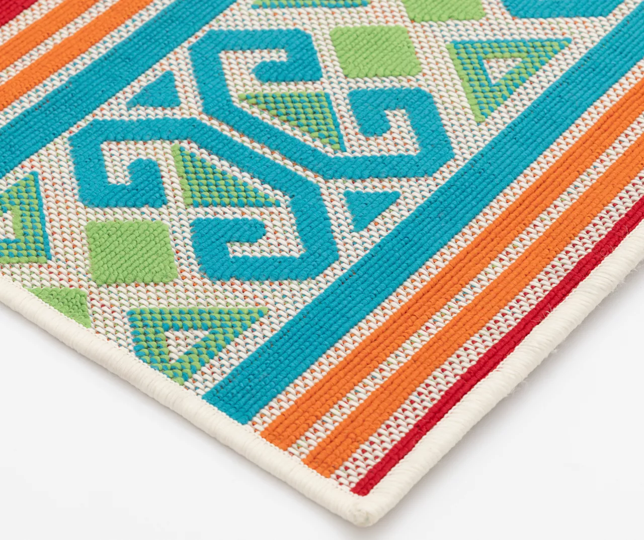 Emeliene Orange & Blue Geometric Linework Outdoor Area Rug, (7.8' X 9.5') - Image 3