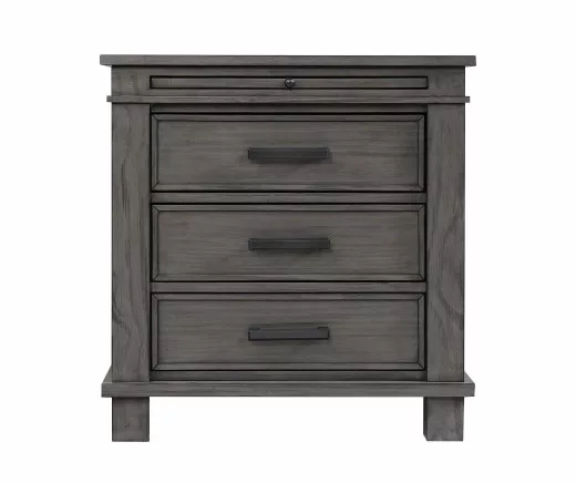 Topeka Warm Gray 3-Drawer Nightstand With USB Charging