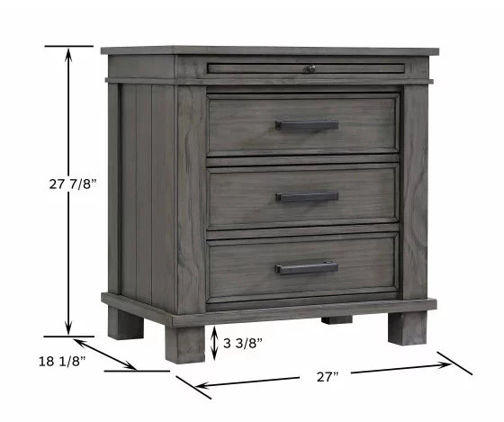 Topeka Warm Gray 3-Drawer Nightstand With USB Charging - Image 8