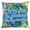 "Livin' For The Weekend" Blue Tropical Foliage Outdoor Throw Pillow