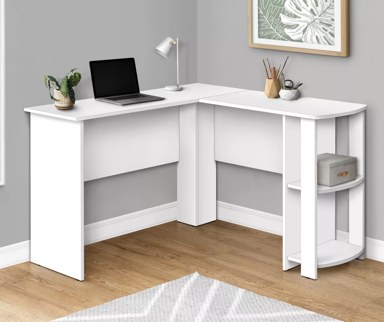 White L-Shaped Corner Desk With Open Storage - Image 2