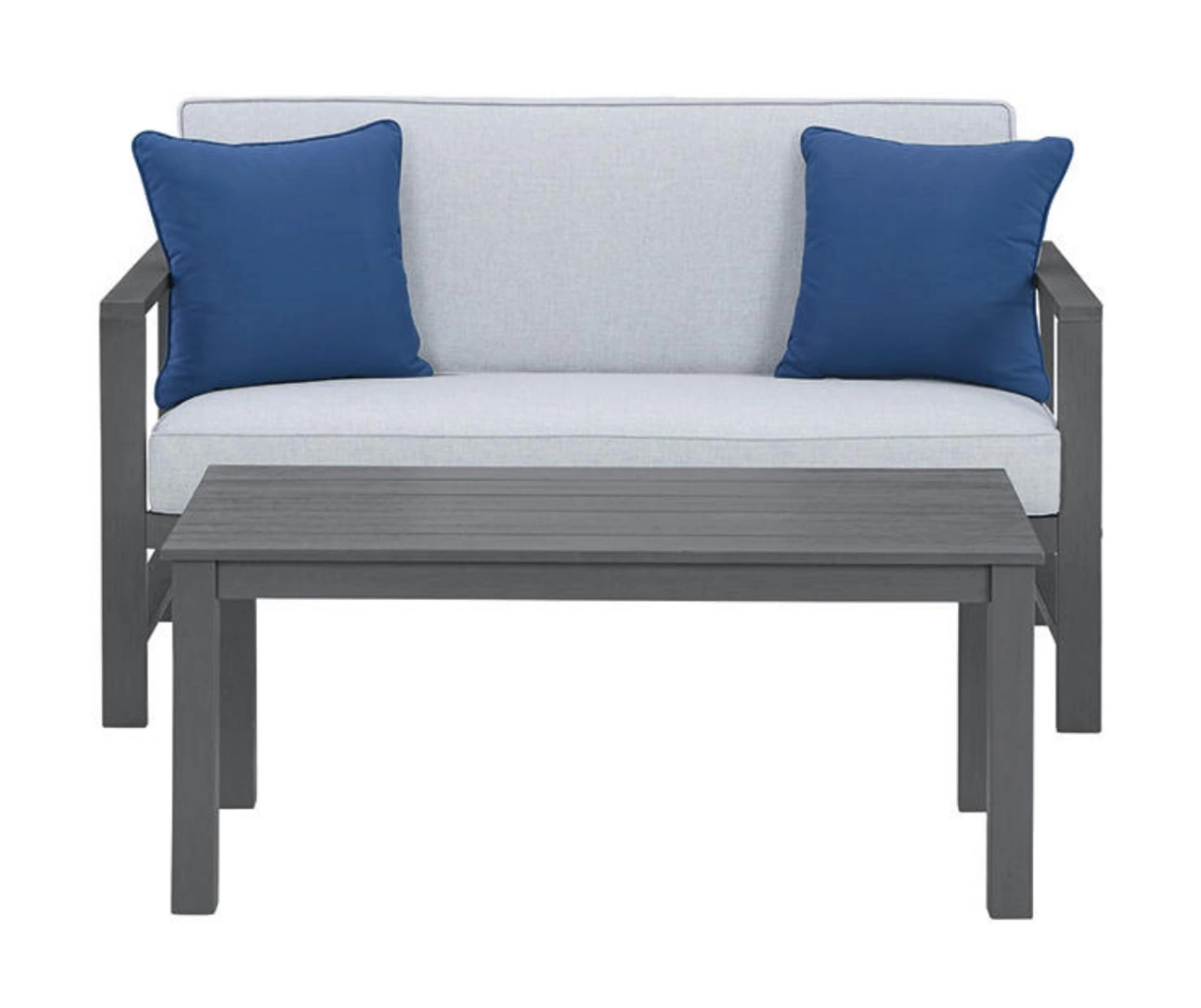 Fynnegan Gray Wood Cushioned Patio Loveseat & Coffee Table Set