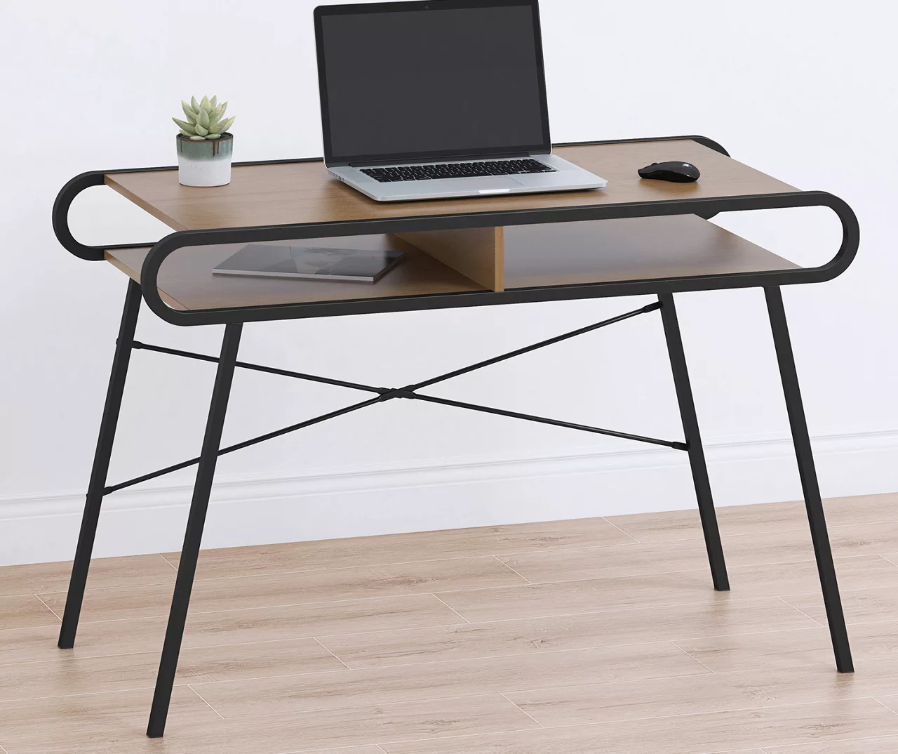 Black Metal & Woodgrain Rounded Edge Desk - Image 2