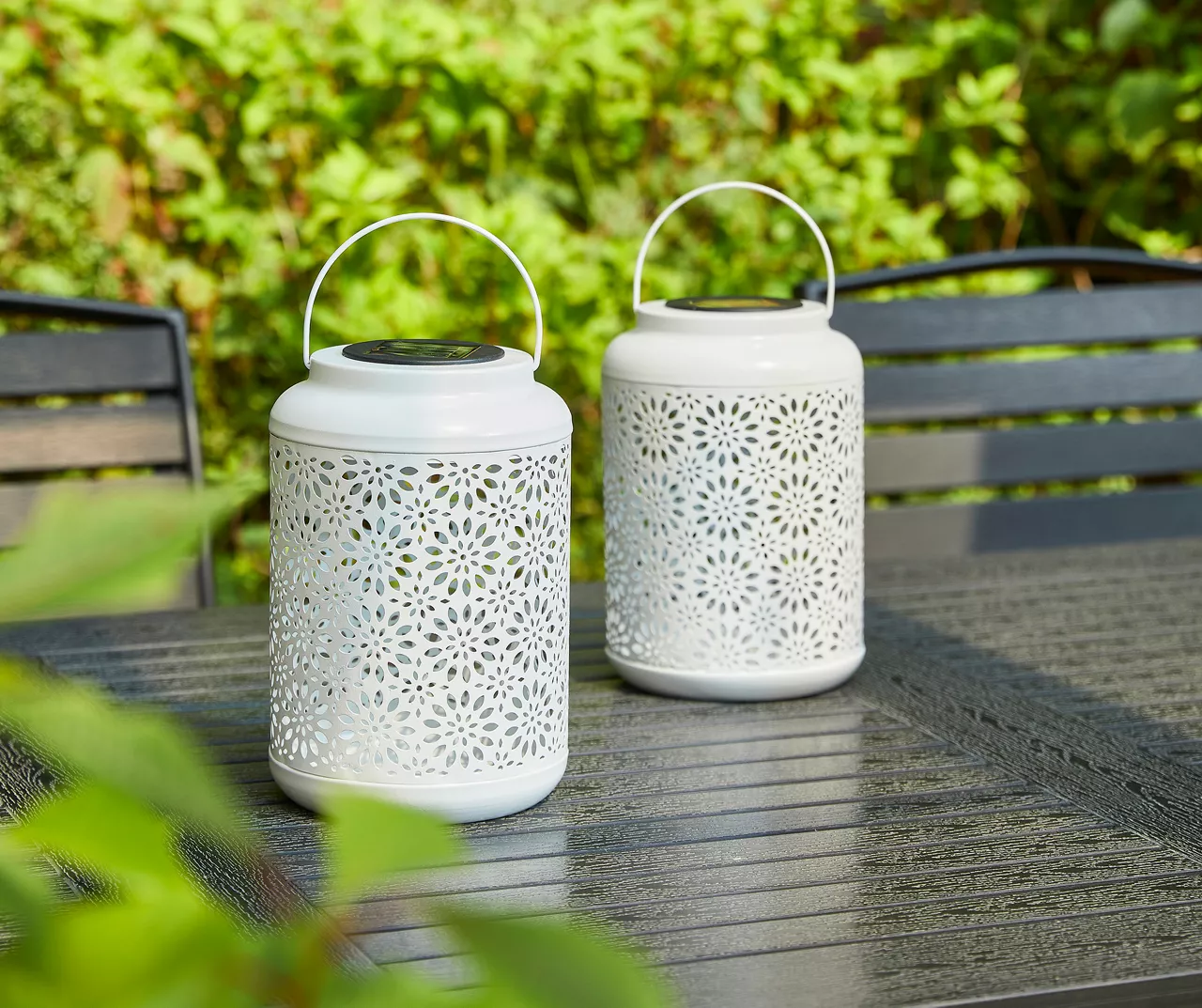 White Flower Cut-Out Metal LED Solar Lanterns, 2-Pack - Image 5
