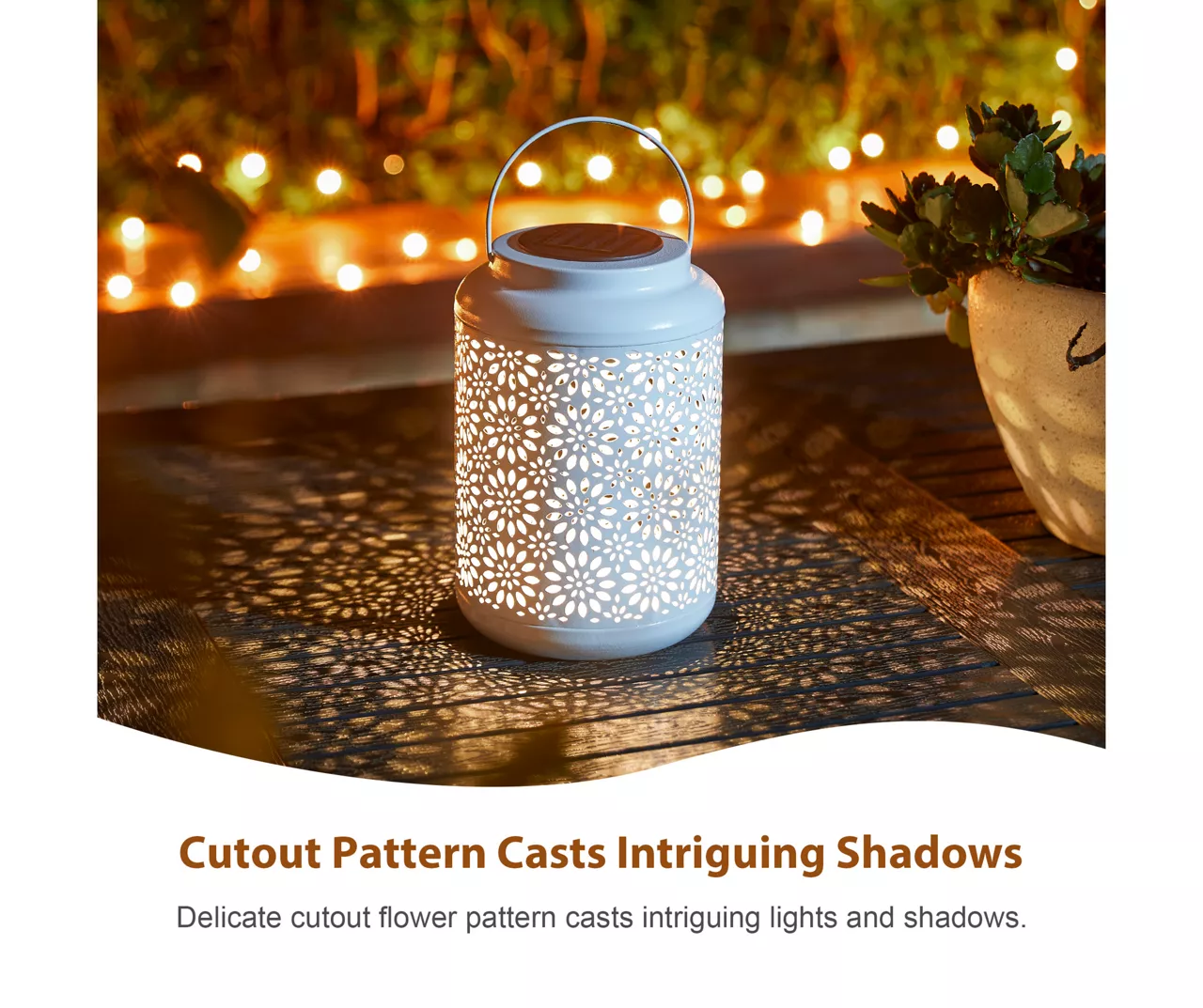 White Flower Cut-Out Metal LED Solar Lanterns, 2-Pack - Image 8