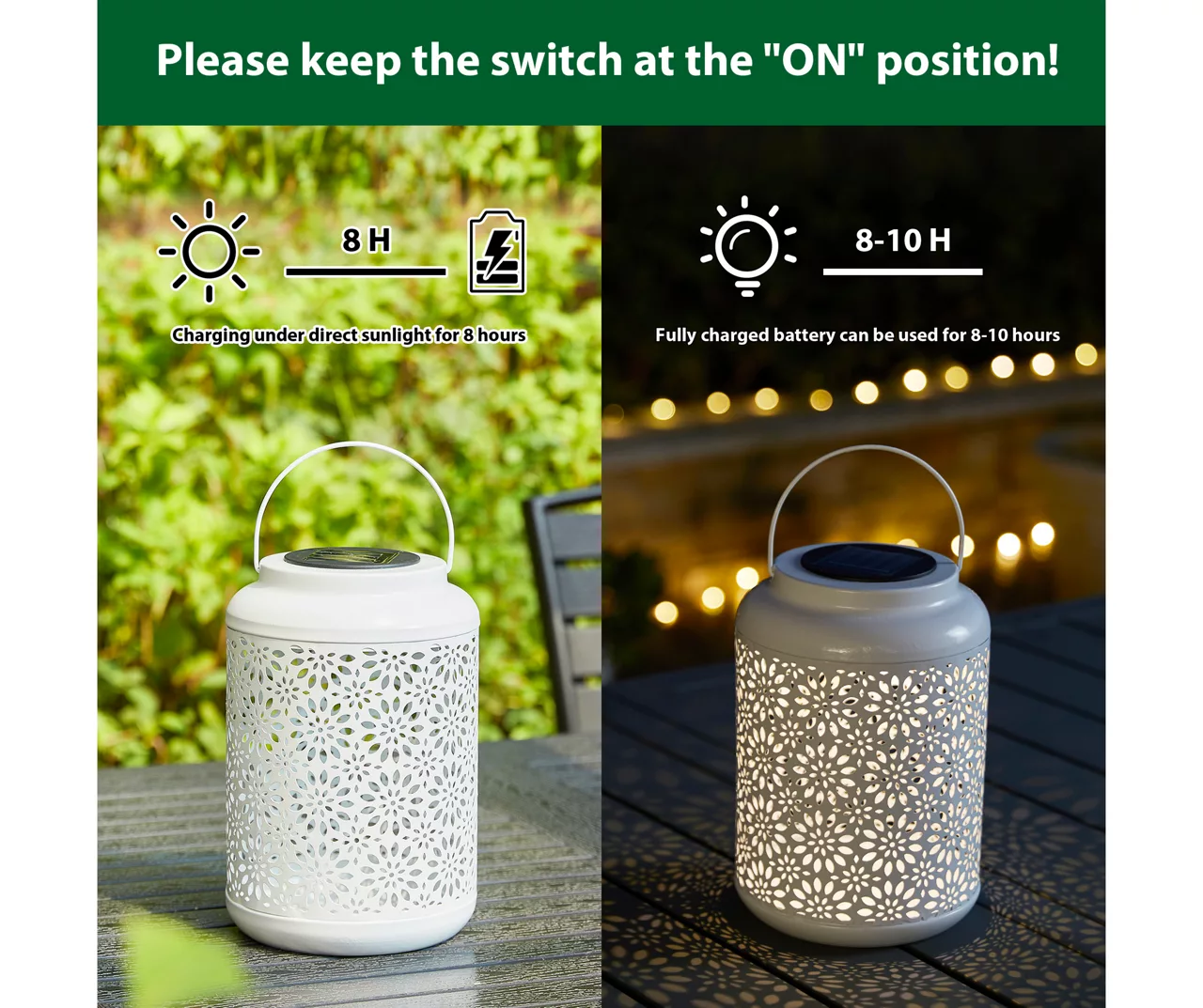 White Flower Cut-Out Metal LED Solar Lanterns, 2-Pack - Image 9