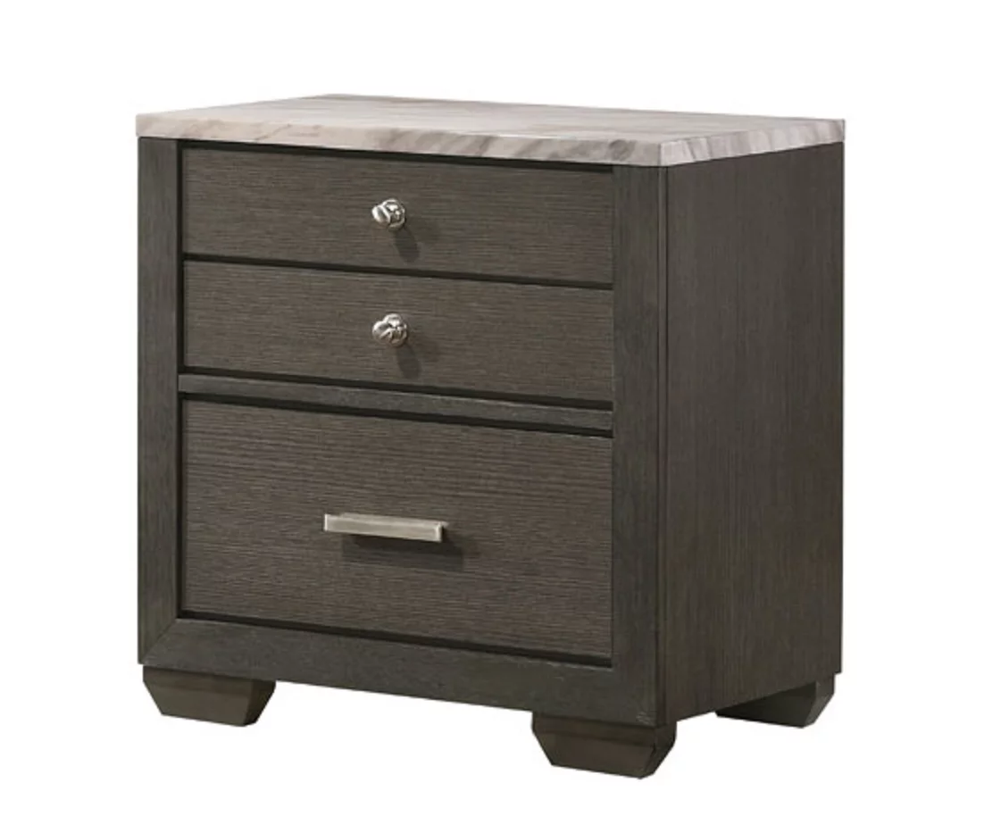 Southall Espresso & Faux Marble 3-Drawer Nightstand